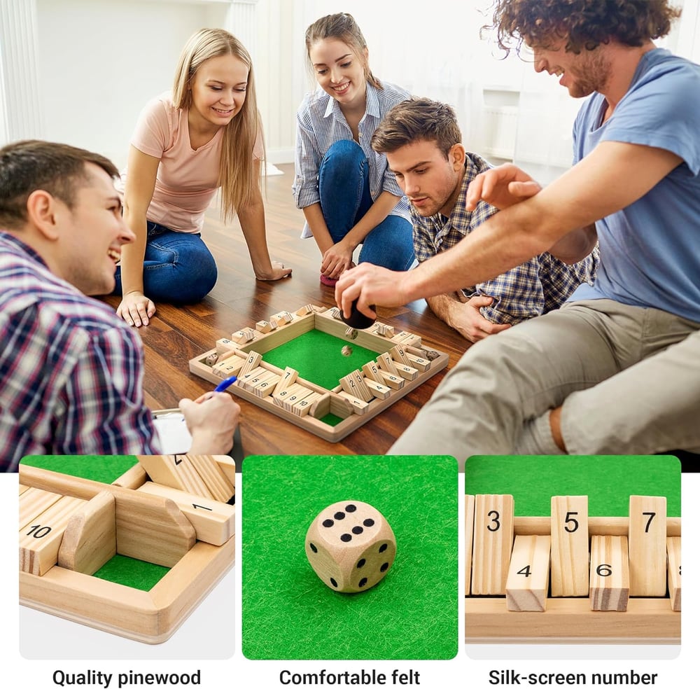 Shut the Box Holzspiel – Traditionelles Würfelspiel für Kinder & Erwachsene