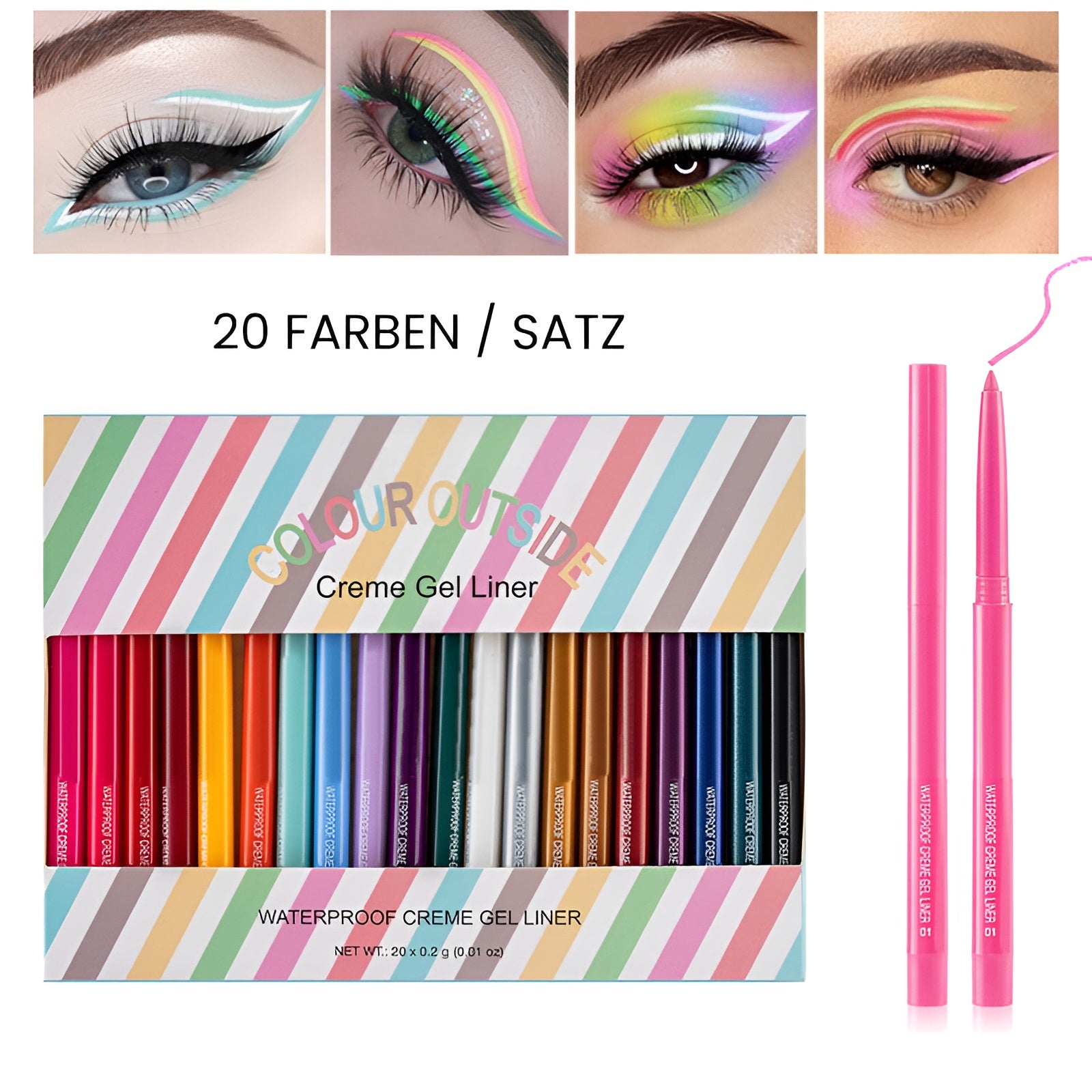 ColorGlam - 20 Stück Farbiges Eyeliner-Stift-Set | 50% RABATT
