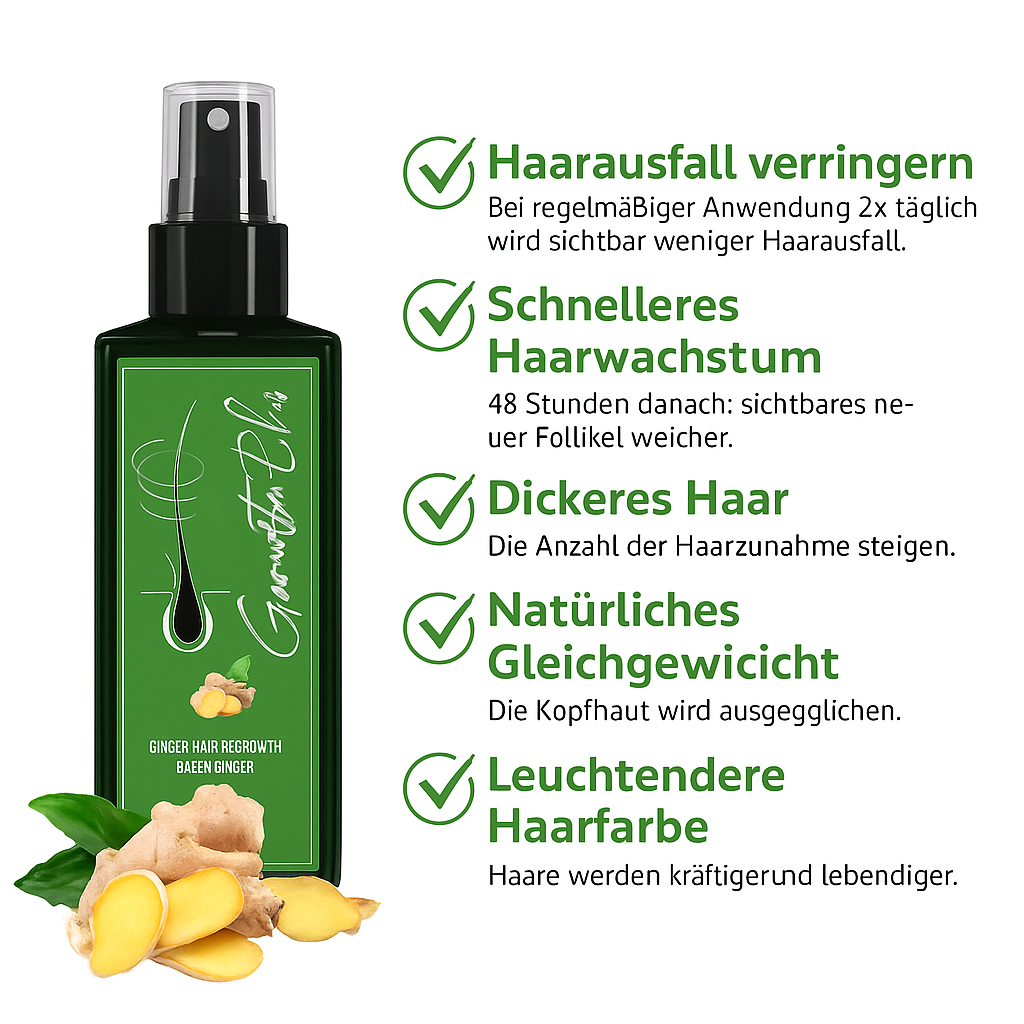 GingerGlow™ Haarwuchsspray | Ingwer & Minoxidil | Gegen Haarausfall