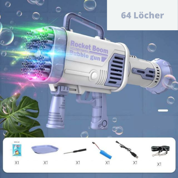 BubbleBoom Blaster | 69 Düsen | LED-Lichteffekte | Inkl. Zubehör