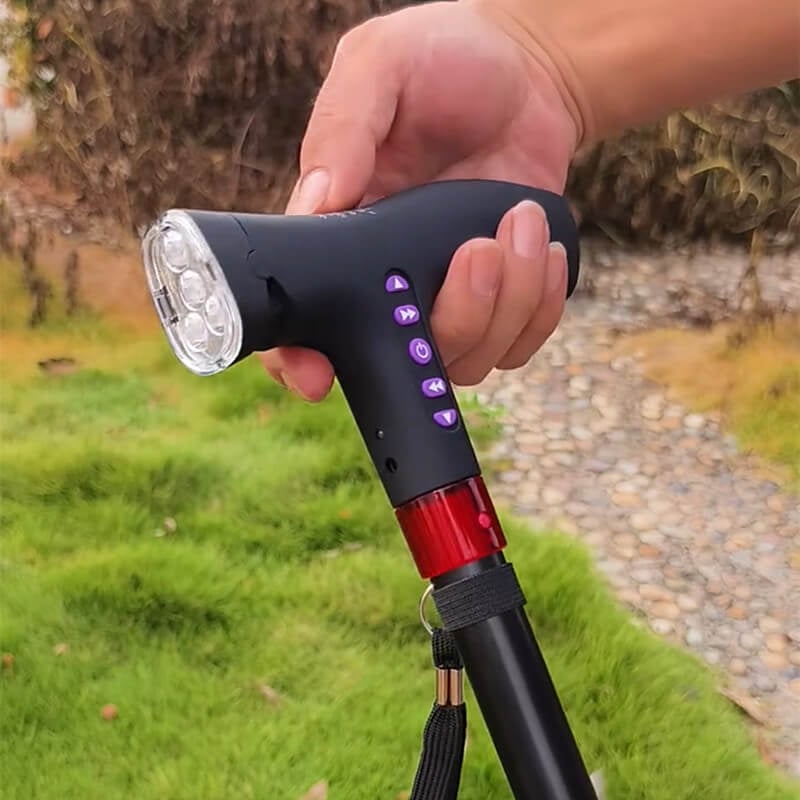 SmartCane™ Intelligenter Gehstock | Sturzalarm, LED-Licht & Radio | Höhenverstellbar