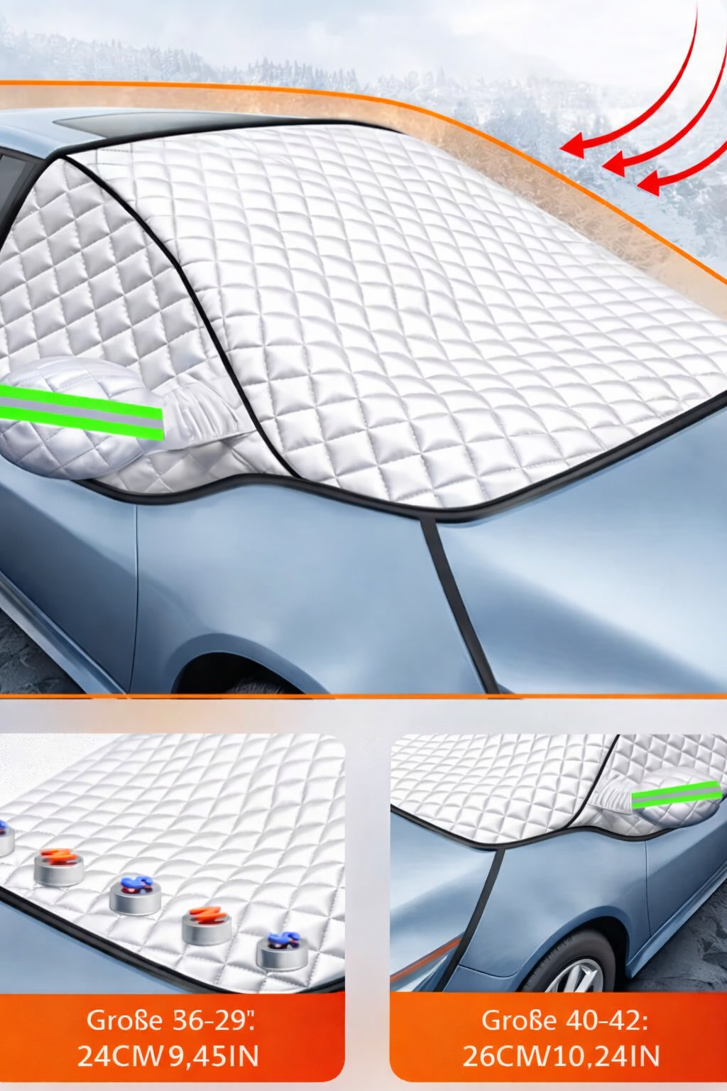 5-Schicht Windschutzscheibenabdeckung | Magnetisch & Winddicht | Vollständiger Eisschutz | FrostGuard Pro