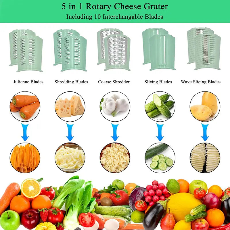 SliceMate™ | 5-in-1 Dreh-Mandoline Schneidegerät für knusprige, gesunde Gemüsesnacks