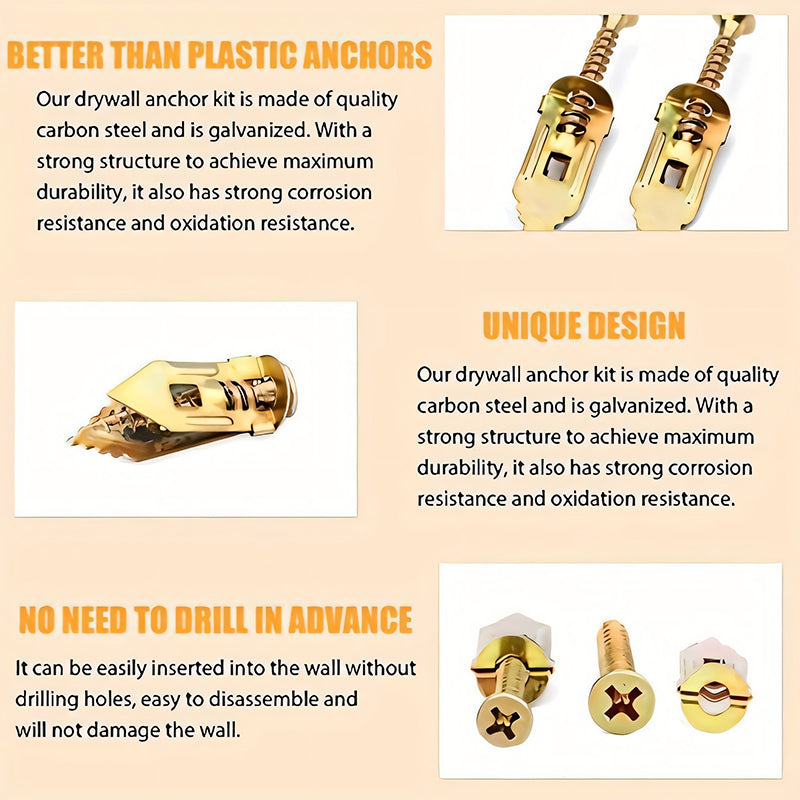 FixSecure - Spreizdübel für Trockenbau + hochfeste Zinkschrauben (100er-Pack)