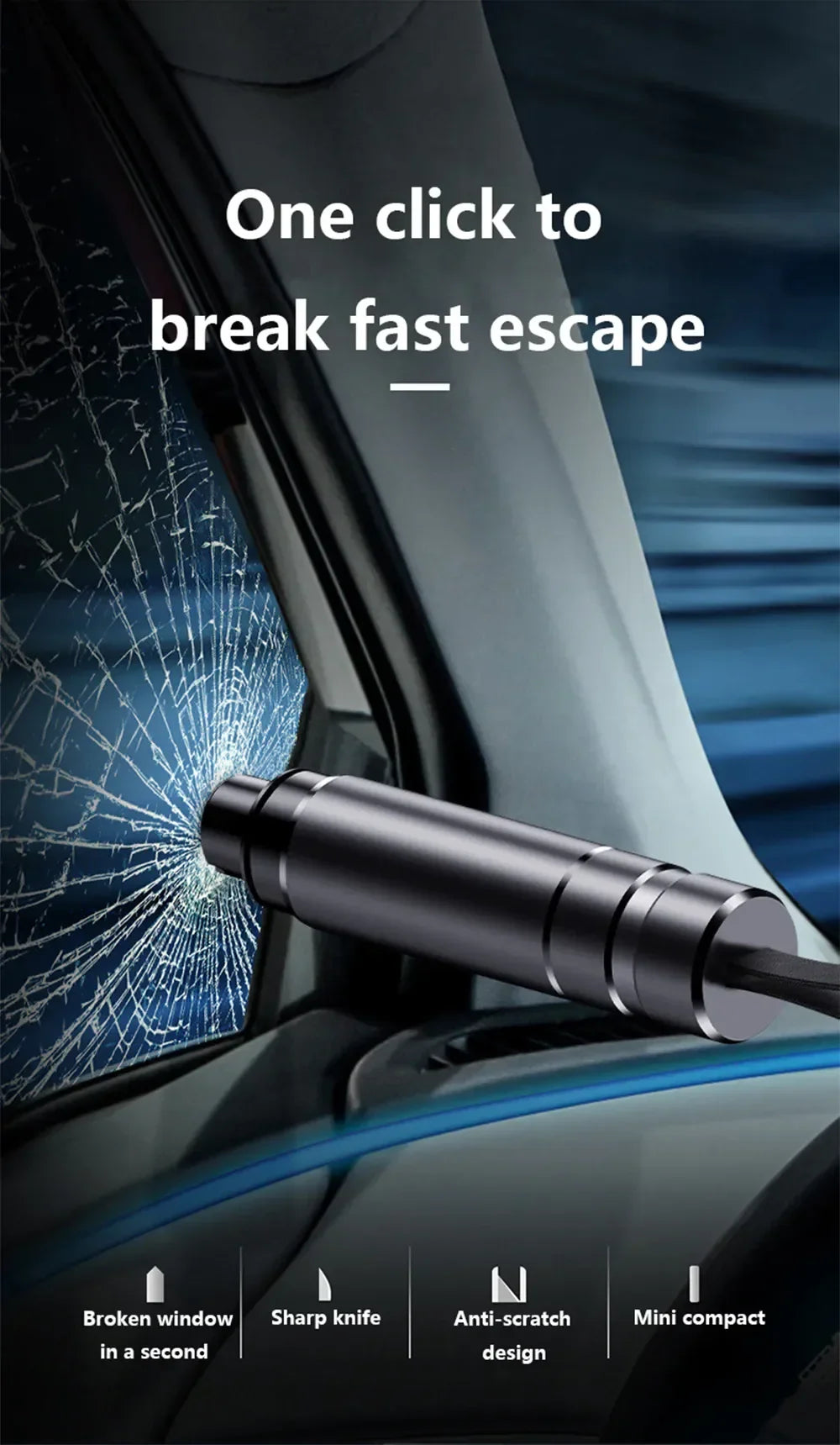 SafeKey™ - 4-in-1-Sicherheitswerkzeug mit Windschutzscheibenbrecher und Sicherheitsgurtschneider