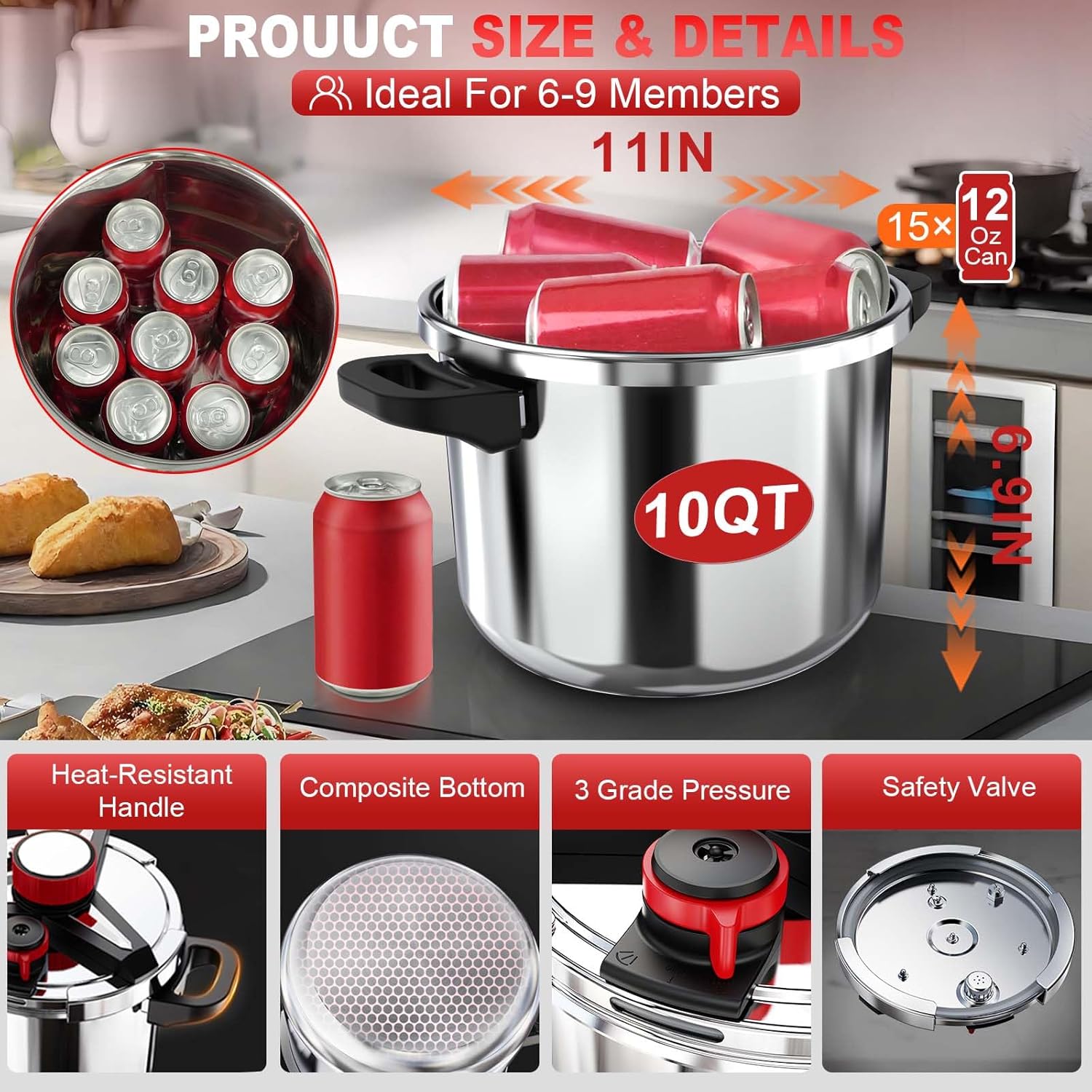 Schnellkochtopf | Edelstahl Pressure Cooker | 4L Kapazität | 50 % Rabatt