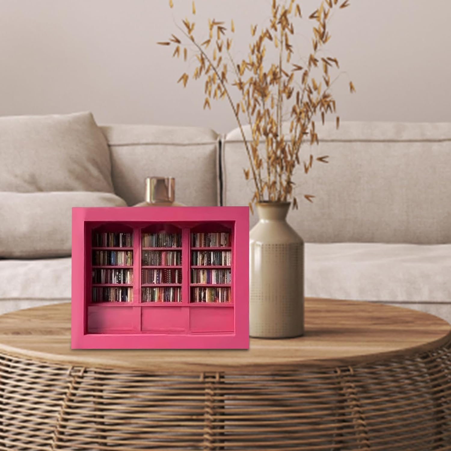 Calmify™ Miniatur-Bücherregal | Stressabbau | 200 Minibücher | Holzdesign