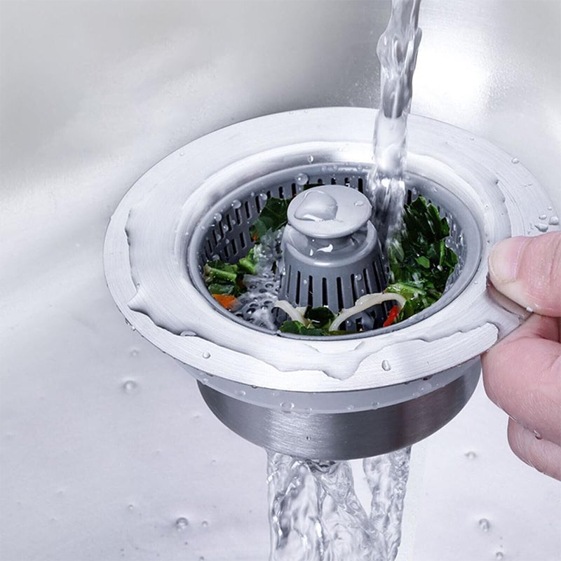 Sink stopper with bounce core | 3-in-1 filter & odor protection | Stainless steel & ABS | Anti-clogging