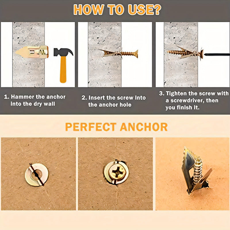 FixSecure - Spreizdübel für Trockenbau + hochfeste Zinkschrauben (100er-Pack)