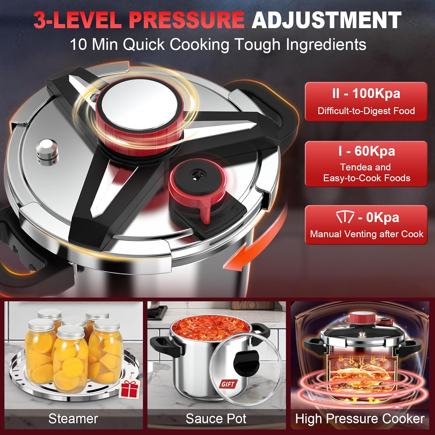 Schnellkochtopf | Edelstahl Pressure Cooker | 4L Kapazität | 50 % Rabatt