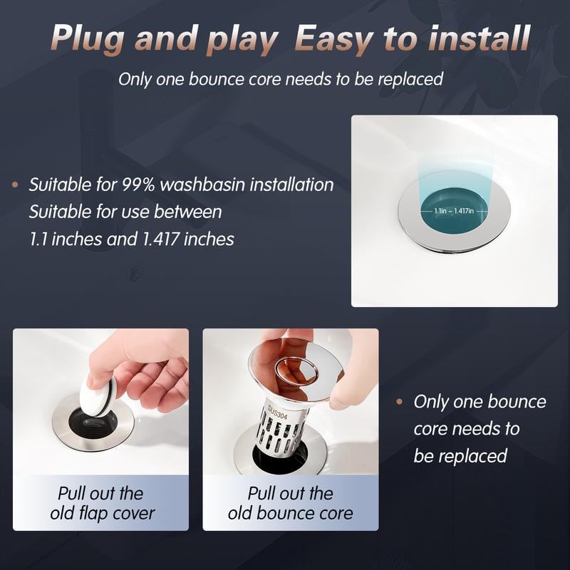 Universeller Druckknopf-Ablassstopfen mit Haarauffangvorrichtung