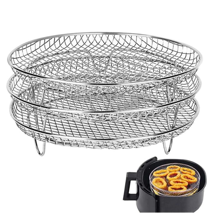 StapelFryer | Stapelbares Edelstahl-Luftfritiergestell-Set (3 Stück)