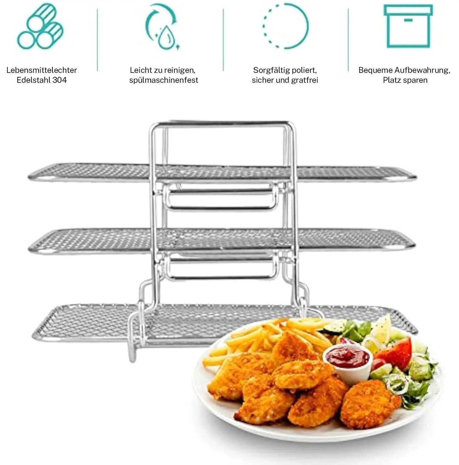 Abnehmbare mehrstufige Stand-Luftfritteuse aus Edelstahl 304 – Mehr Kochkapazität und Vielseitigkeit