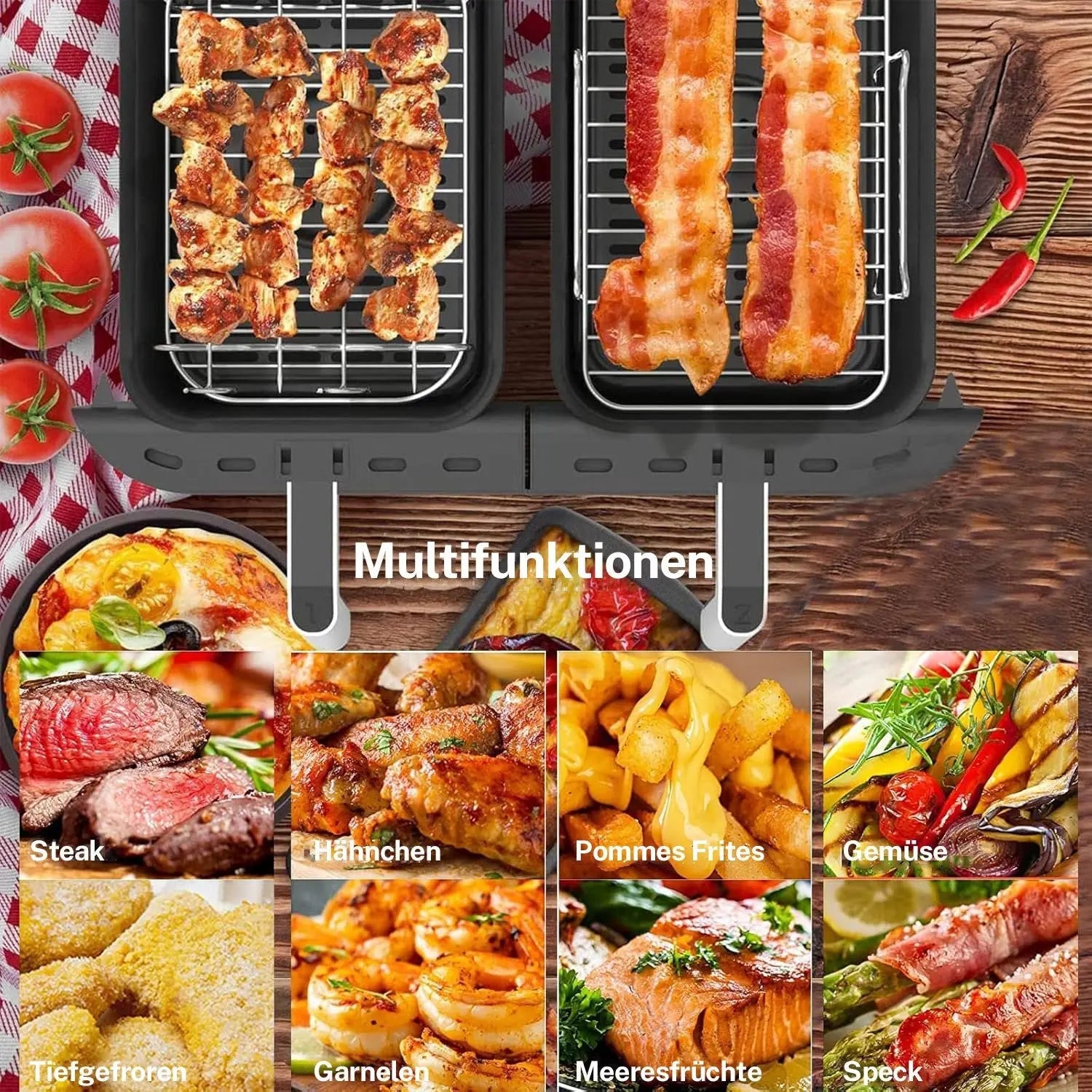 Abnehmbare mehrstufige Stand-Luftfritteuse aus Edelstahl 304 – Mehr Kochkapazität und Vielseitigkeit