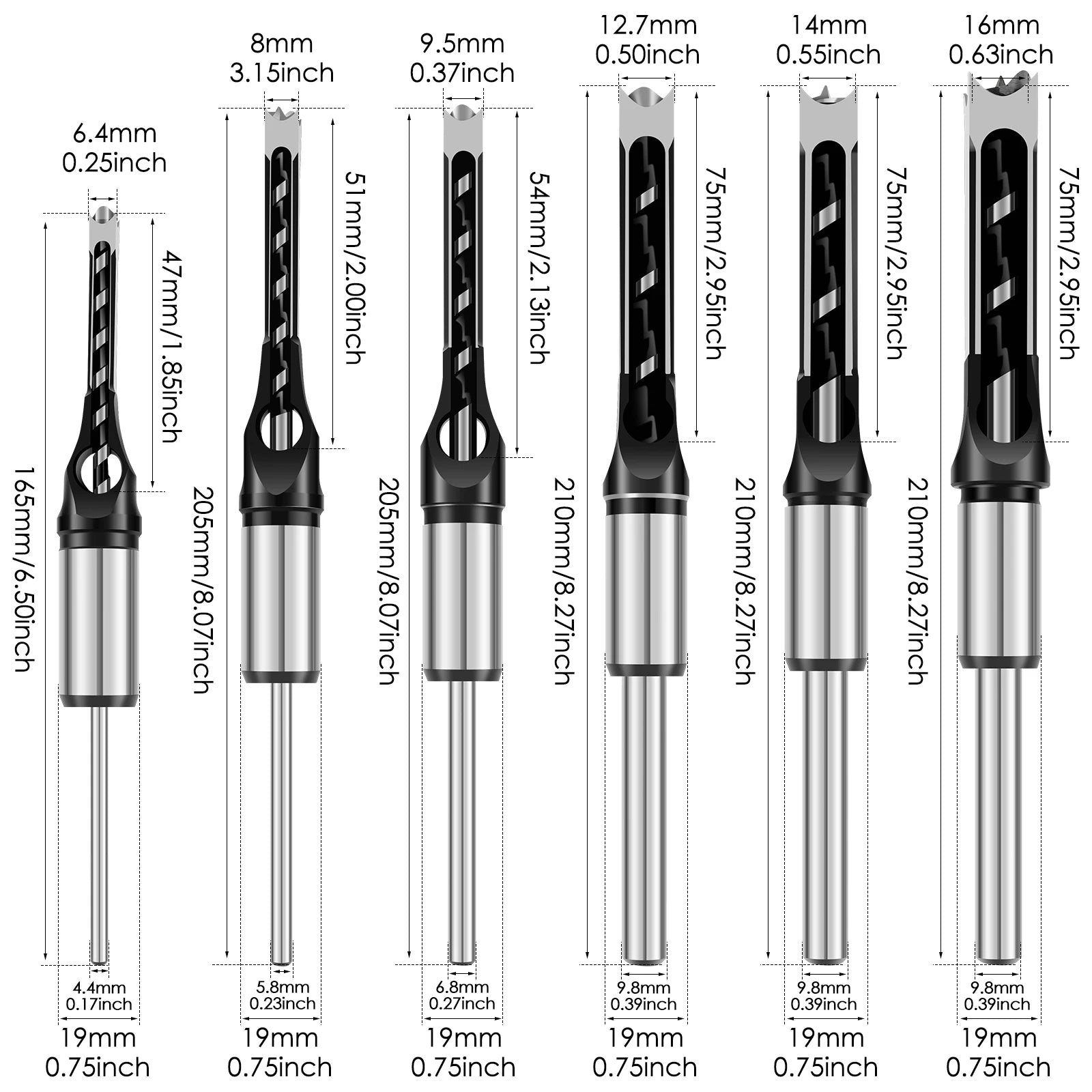 Adapter- & Stemmeisenset für präzise Zapfenlöcher | 8 Aufsätze 6–16 mm | Kompatibel mit Bohrmaschinen