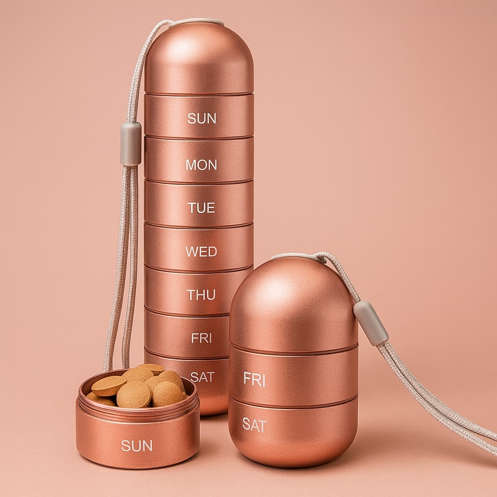 Aluminium Aufbewahrungsbox mit 7 Fächern | Reisebox für Tabletten & Vitamine | AluBox