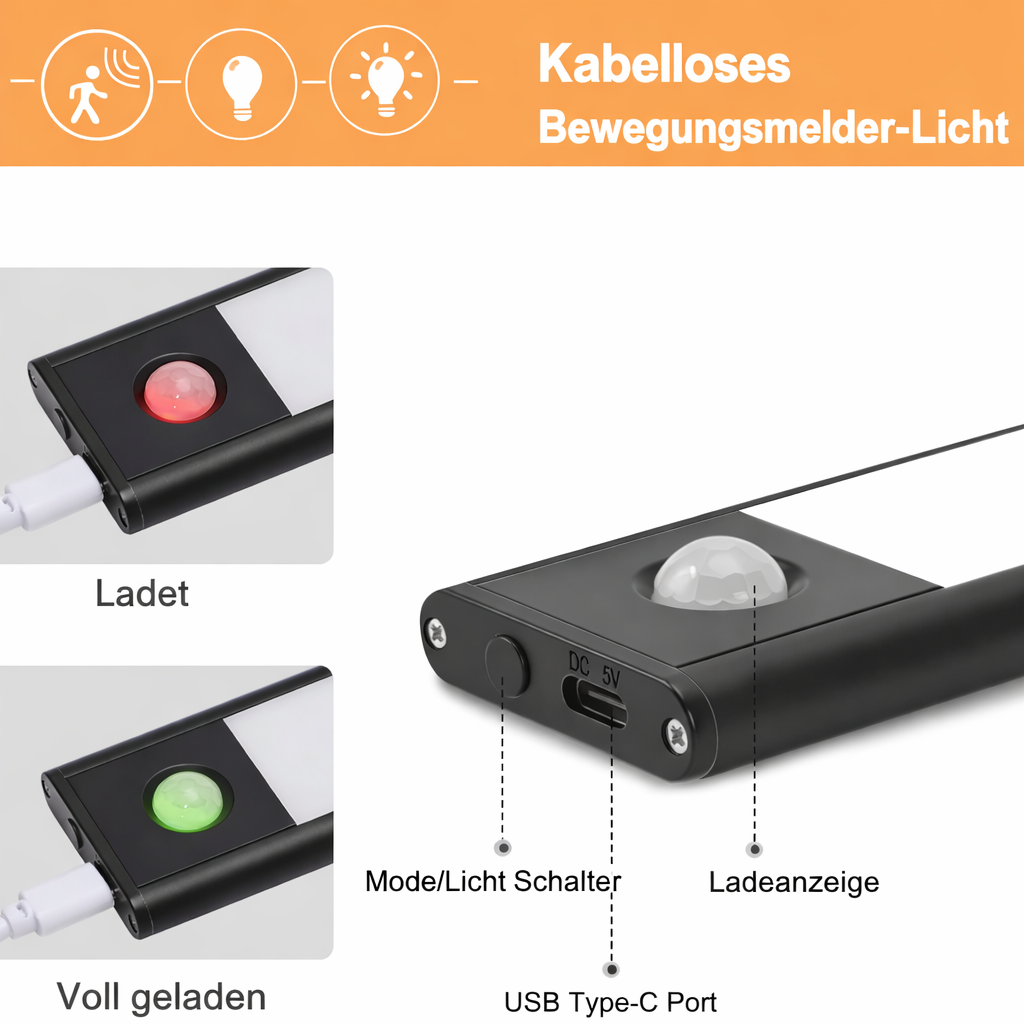 Bewegungsmelder Leuchte | USB-wiederaufladbar | Dimmbar & Kabellos | LumoMotion