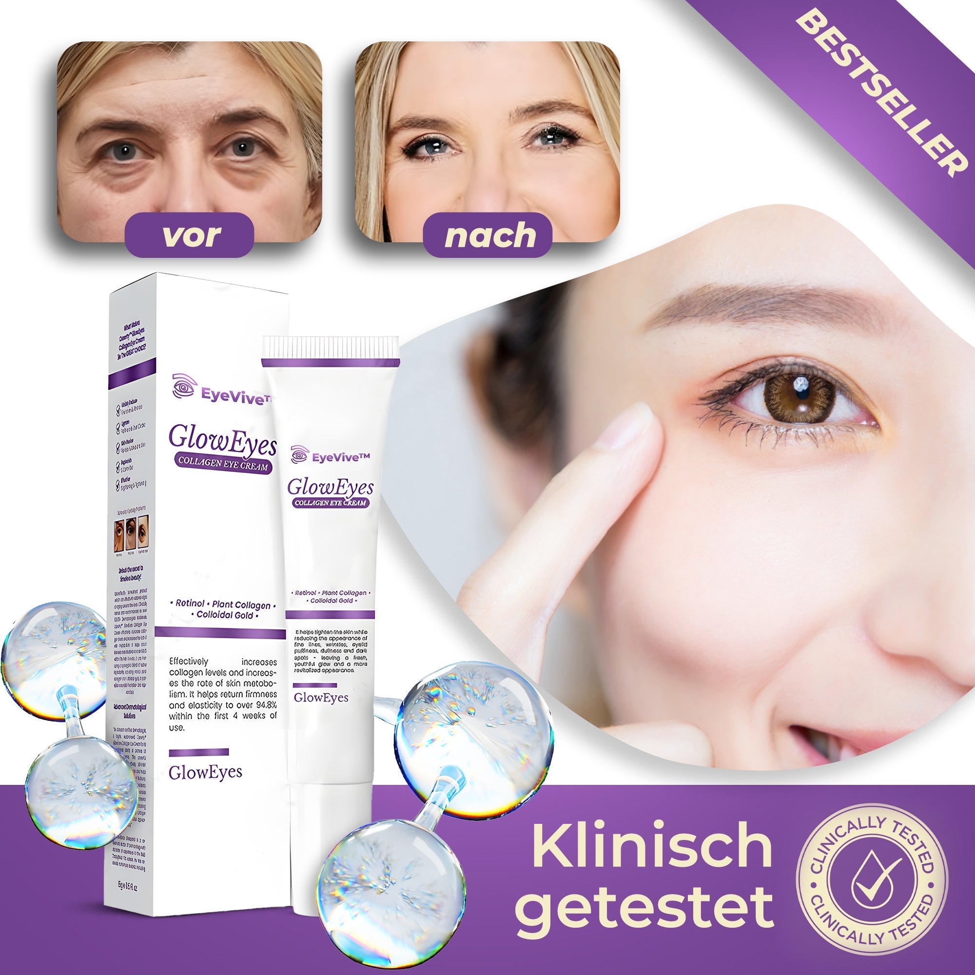EyeVive™ - Creme | Reduzieren Sie Tränensäcke und hängende Augenlider in 9 Tagen um 91%!