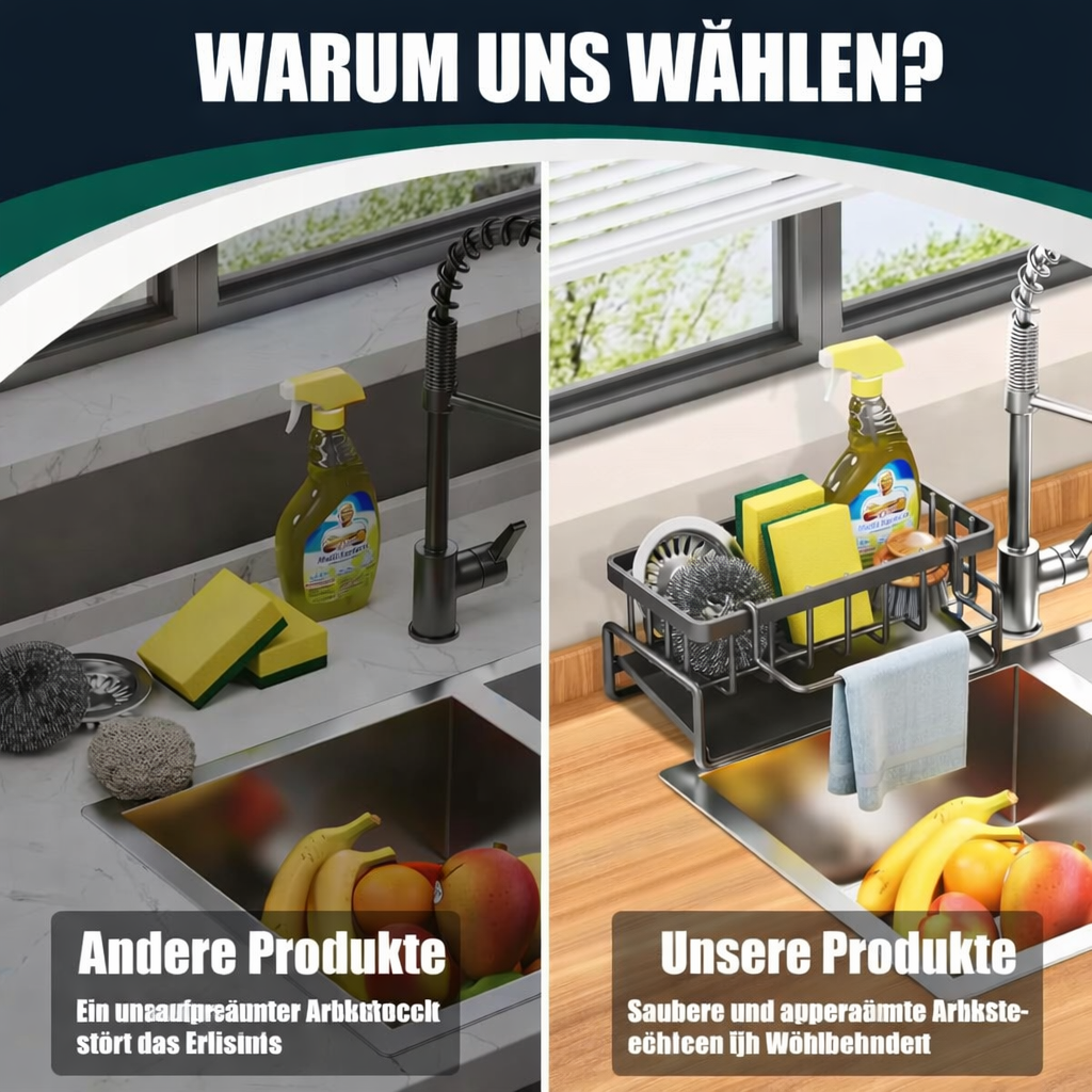 Edelstahl Küchen-Spülenablage | Rostfrei | Mit Handtuchhalter | AquaRack