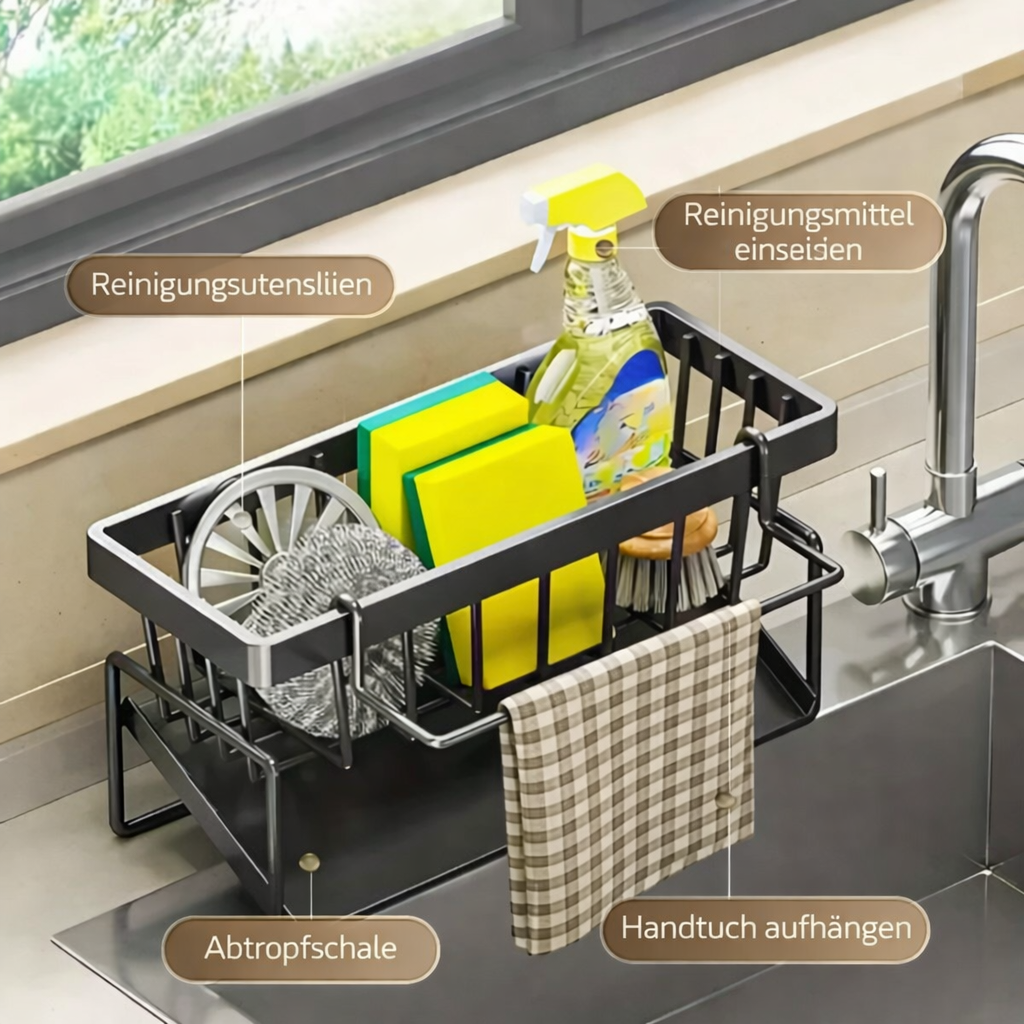 Edelstahl Küchen-Spülenablage | Rostfrei | Mit Handtuchhalter | AquaRack