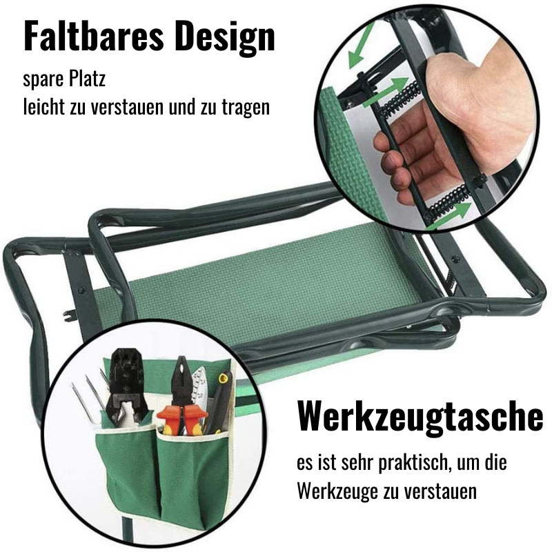 Multifunktionaler Gartensitz & Kniebank | Rückenschonend & Klappbar | Inklusive Werkzeugtasche