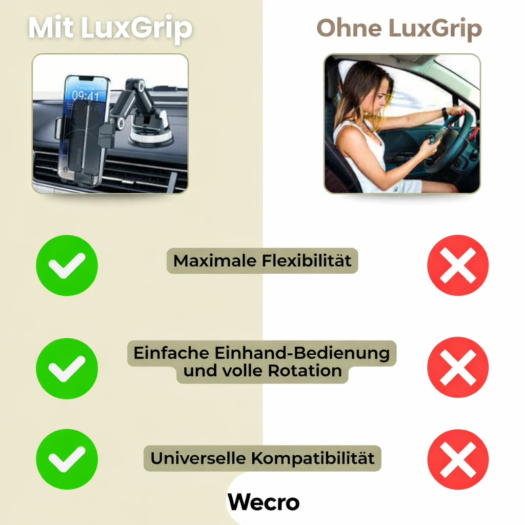 Handyhalterung für Auto | Handyhalter mit Saugnapf & 360° Drehung | LuxGrip