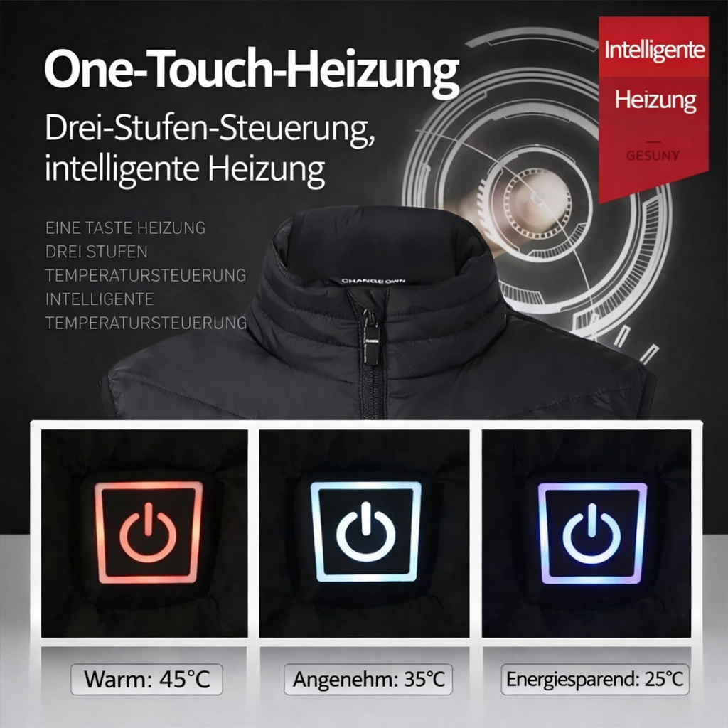 Heizweste Herren | 3 Heizzonen | One-Touch Heizsystem | Tragbare Wärme