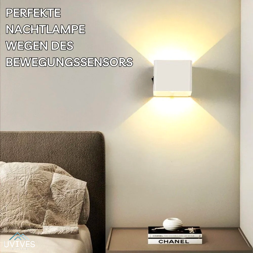 Kabellose Wandlampe | Bewegungsmelder | Warmes Licht 3000K | Modern & Elegant | LuminaCube