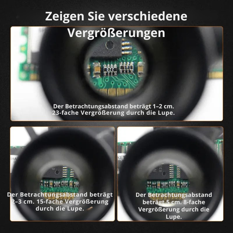 Lupe Stirnlampe | 8–23x Vergrößerung | LED-Beleuchtung | Freihändiges Arbeiten