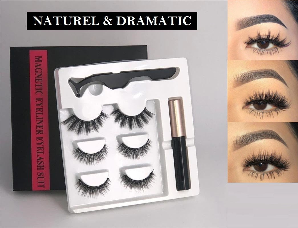 1+2 Gratis | Magnetische Wimpern™ 3 Paare mit Eyeliner