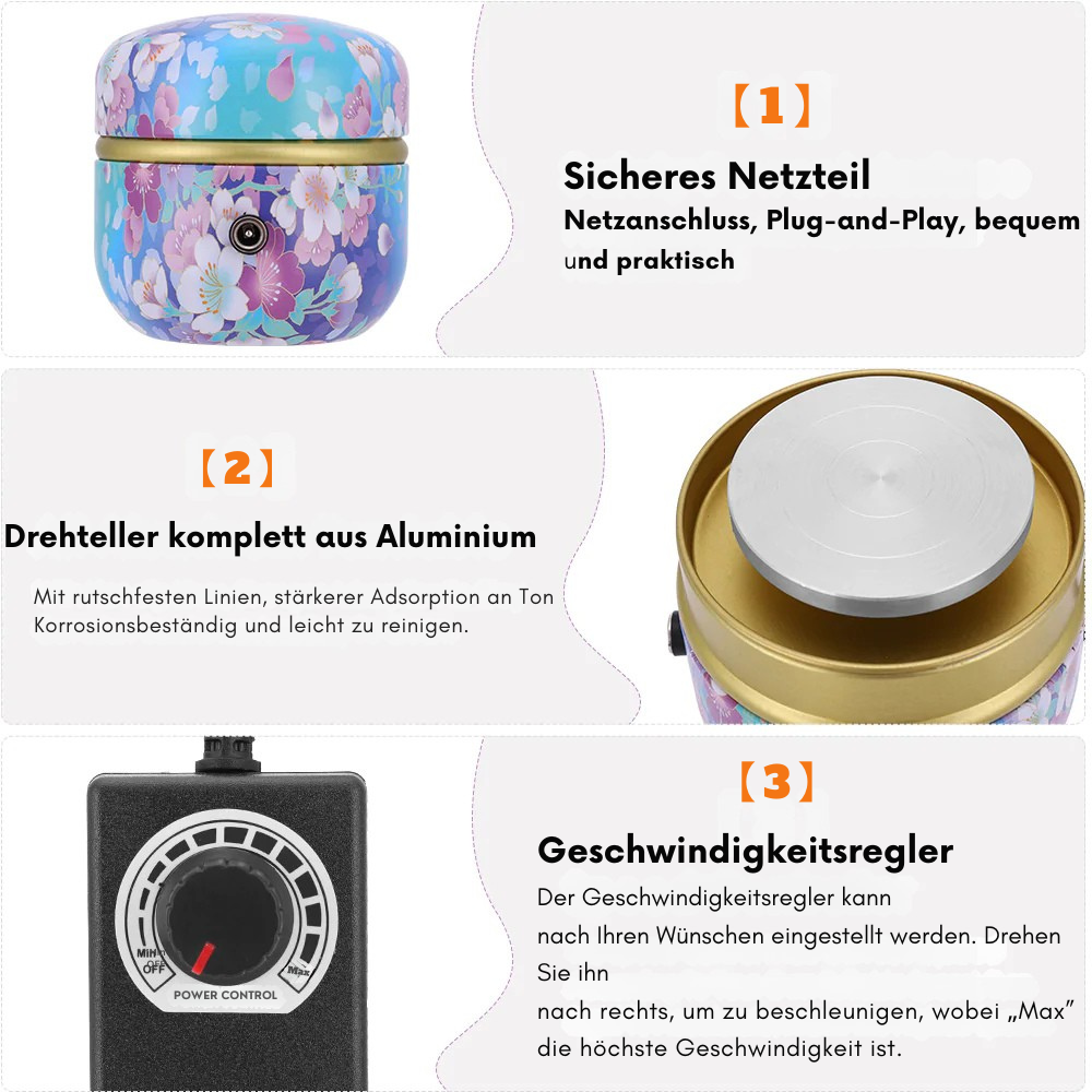 Mini Töpferscheibe | Elektrisch & Leise | Vorwärts- & Rückwärtslauf | Kreatives Töpfern für Kinder & Erwachsene