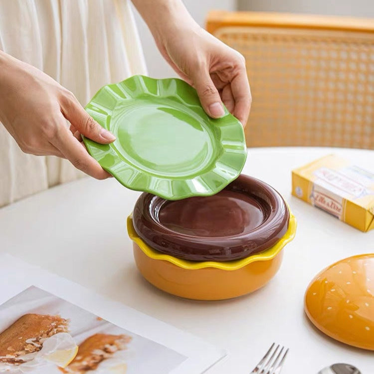 BurgerDish™ - Kreative Cartoon Hamburger Keramikteller Servierplatte