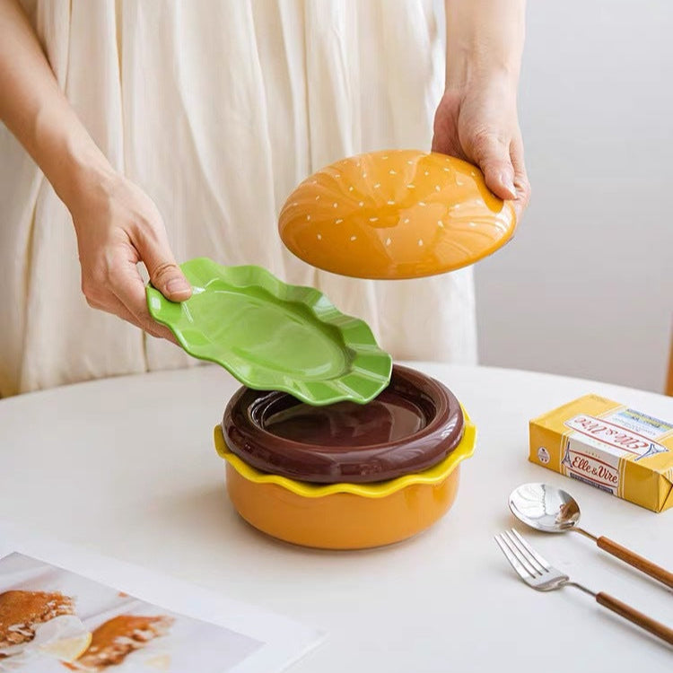 BurgerDish™ - Kreative Cartoon Hamburger Keramikteller Servierplatte