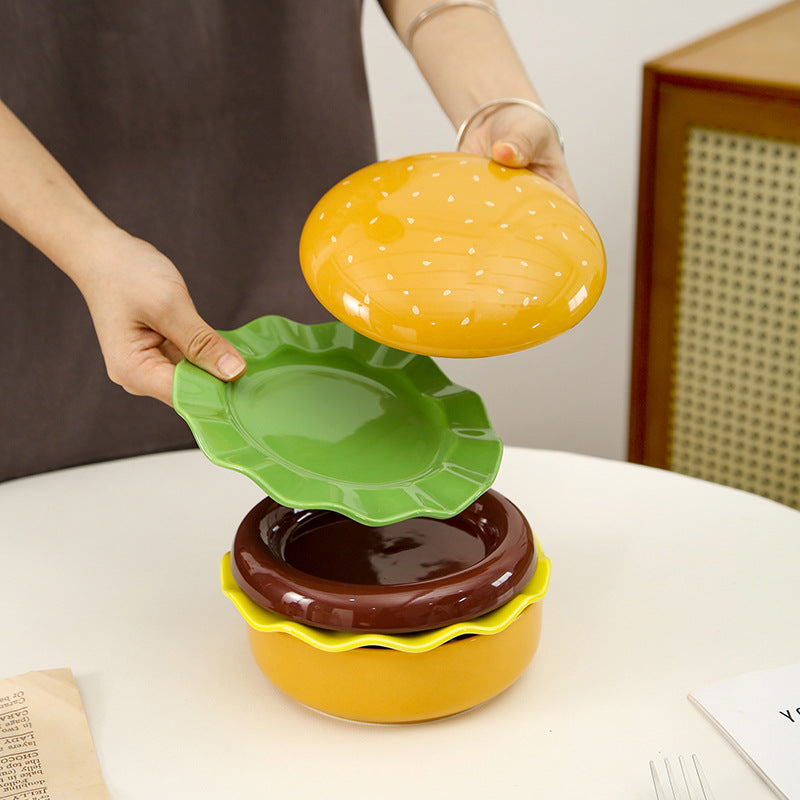 BurgerDish™ - Kreative Cartoon Hamburger Keramikteller Servierplatte