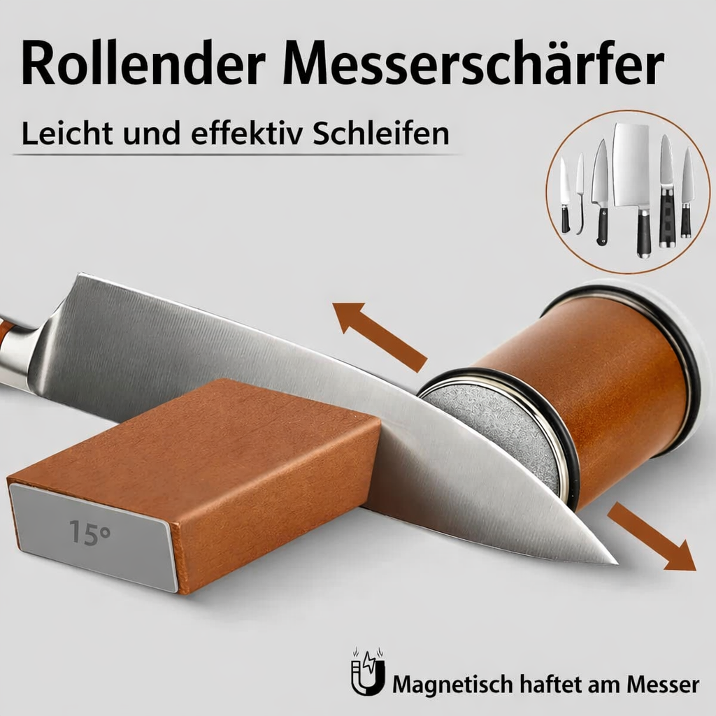 Rollschärfer Messer | Diamant-Schleifsystem | Magnetische Führung | Sicher & Kompakt