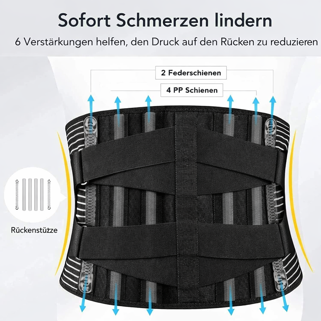 Rückenstützgurt | 360° Lendenwirbel-Stütze mit Memory-Aluminium & Stahlfedern | Atmungsaktiv & Unsichtbar unter Kleidung | OrthoFlexa