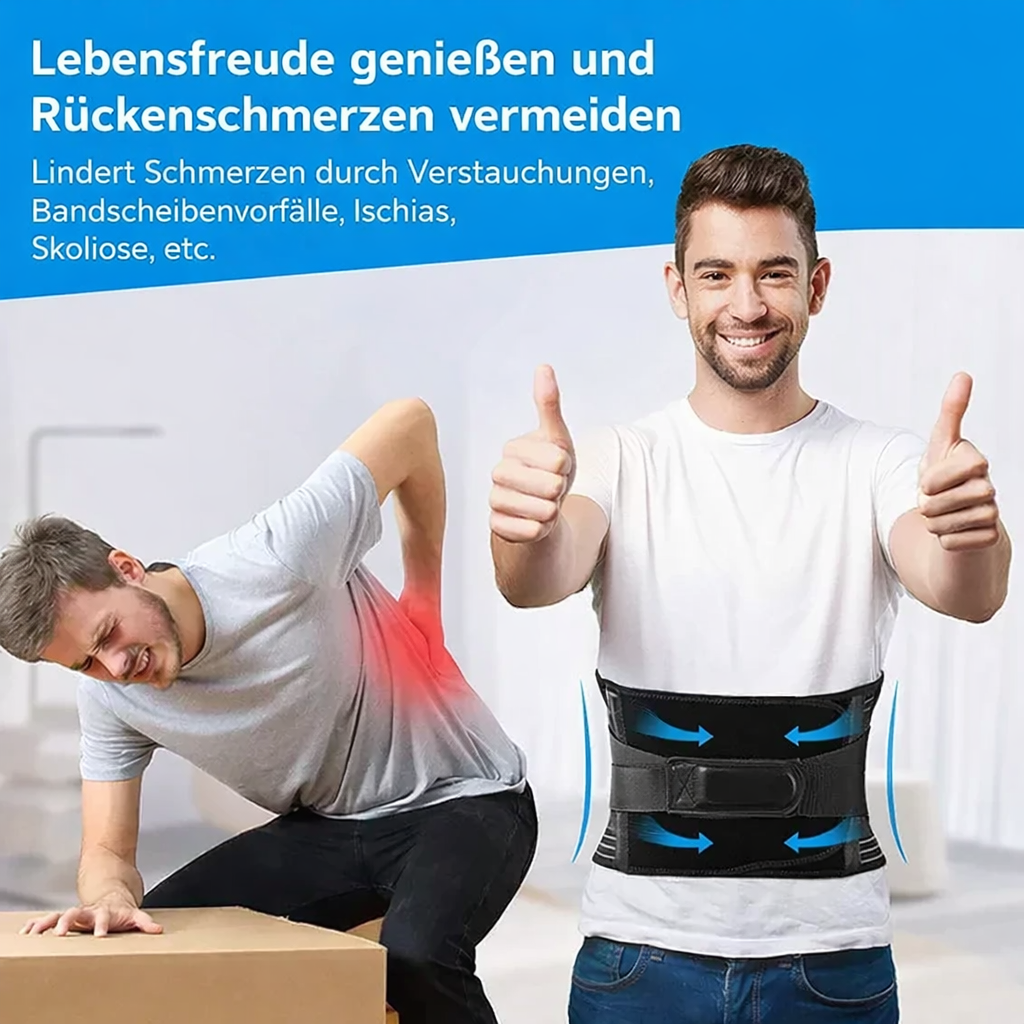 Rückenstützgurt | 360° Lendenwirbel-Stütze mit Memory-Aluminium & Stahlfedern | Atmungsaktiv & Unsichtbar unter Kleidung | OrthoFlexa