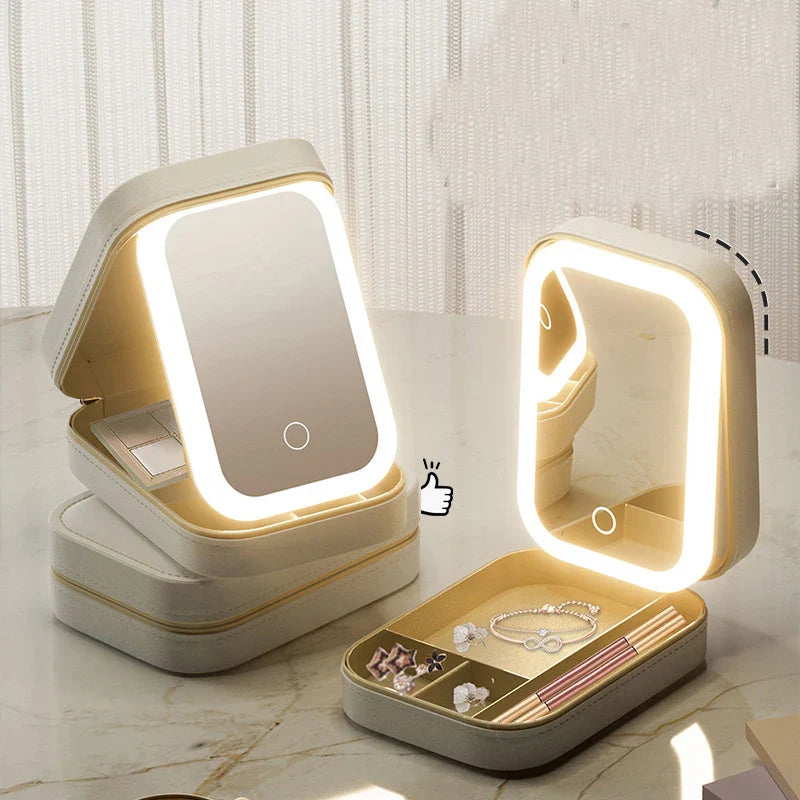 GlamBox™ - LED Dreifarbiger Verstellbarer Make-up-Spiegelcase