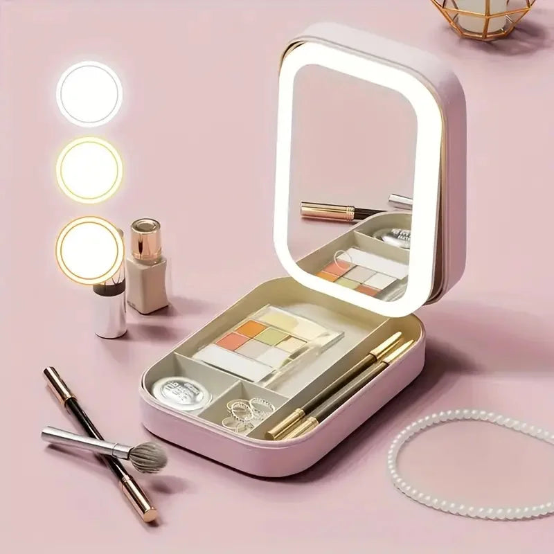 GlamBox™ - LED Dreifarbiger Verstellbarer Make-up-Spiegelcase
