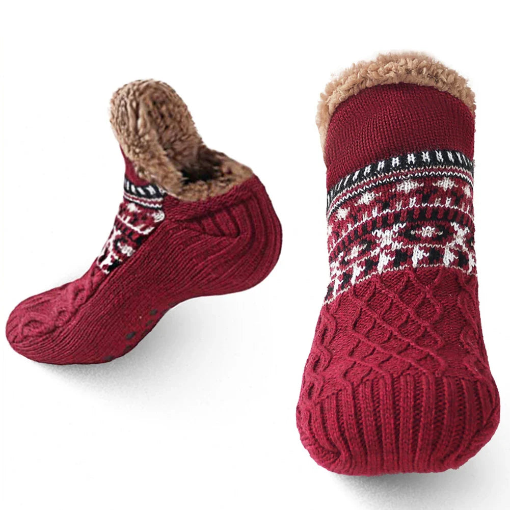 Thermo-Haussocken Winter | Rutschfeste Kuschelsocken für Damen & Herren | Dick gefüttert & extra warm | Weiche Anti-Rutsch-Bettsocken für Zuhause