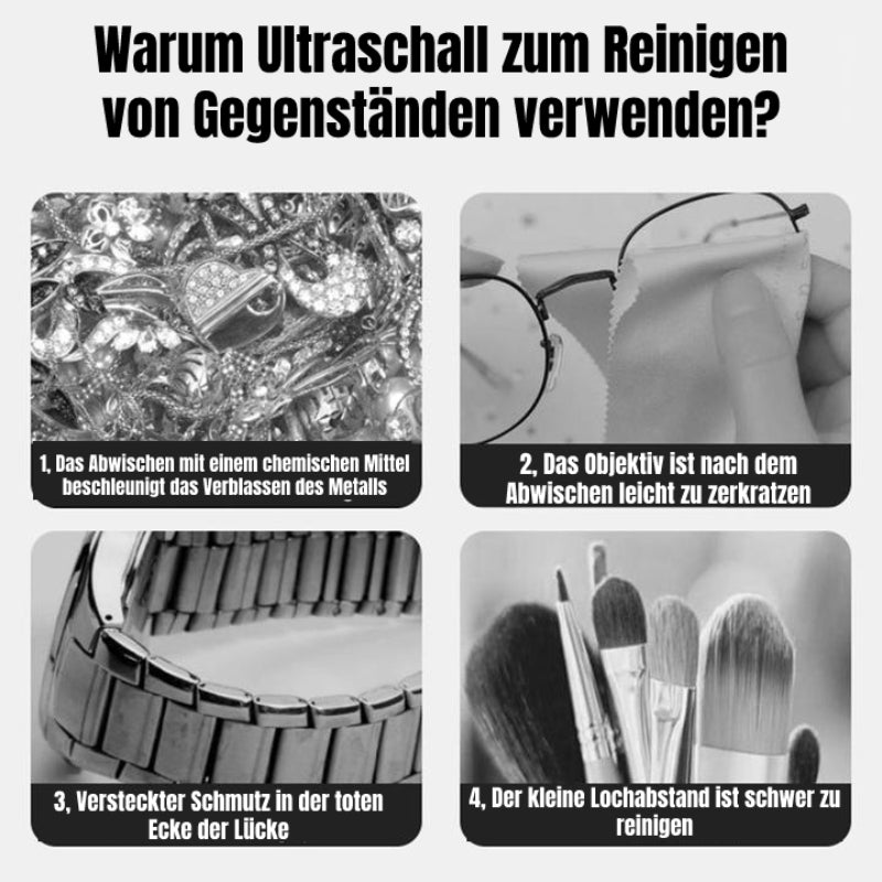 Gleamify Ultraschallreiniger | 360° Tiefenreinigung | Für Schmuck & Brillen | Tragbar