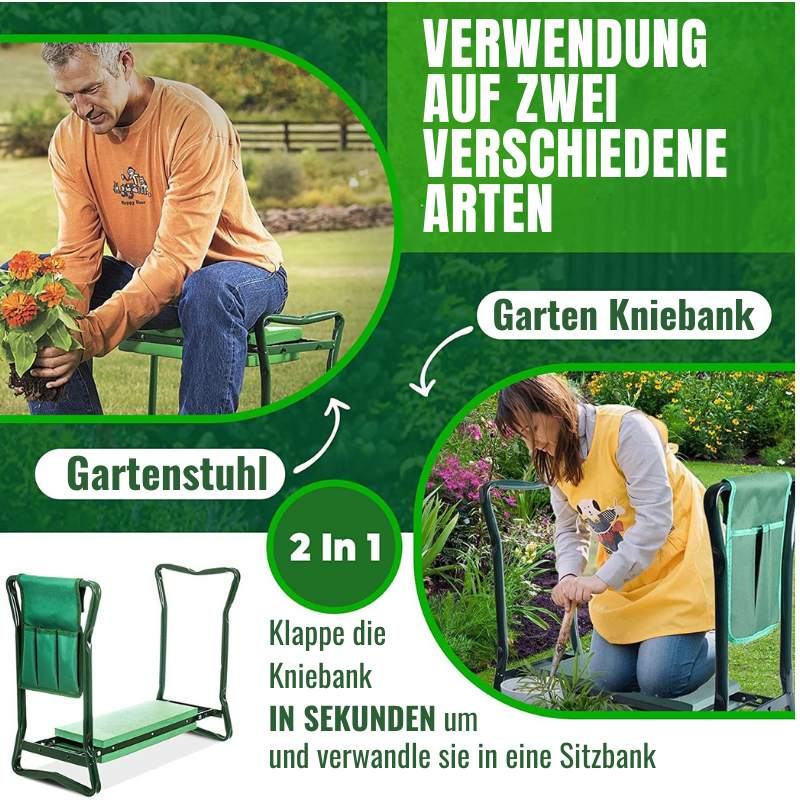 Multifunktionaler Gartensitz & Kniebank | Rückenschonend & Klappbar | Inklusive Werkzeugtasche