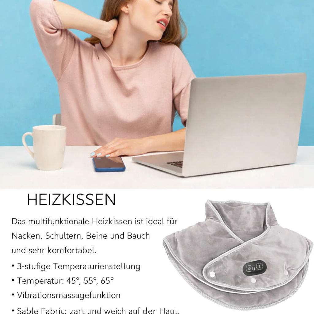 Wärme-Nacken- & Schultermassager ThermoLiva | USB-Heizkissen mit Vibration | 3 Temperaturstufen & Timer | Weicher Plüsch
