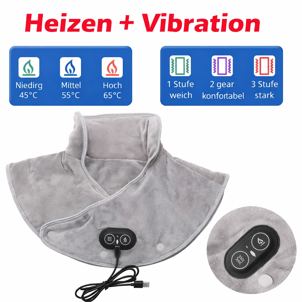 Wärme-Nacken- & Schultermassager ThermoLiva | USB-Heizkissen mit Vibration | 3 Temperaturstufen & Timer | Weicher Plüsch