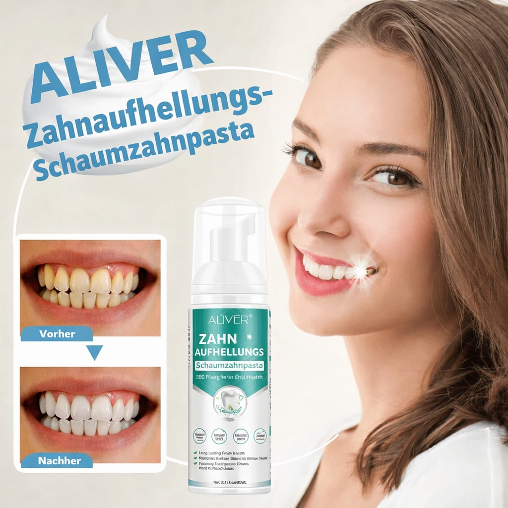 Zahnweiß Schaumzahnpasta | Sanfte Aufhellung | Entfernt Flecken & sorgt für frischen Atem | JustWhite