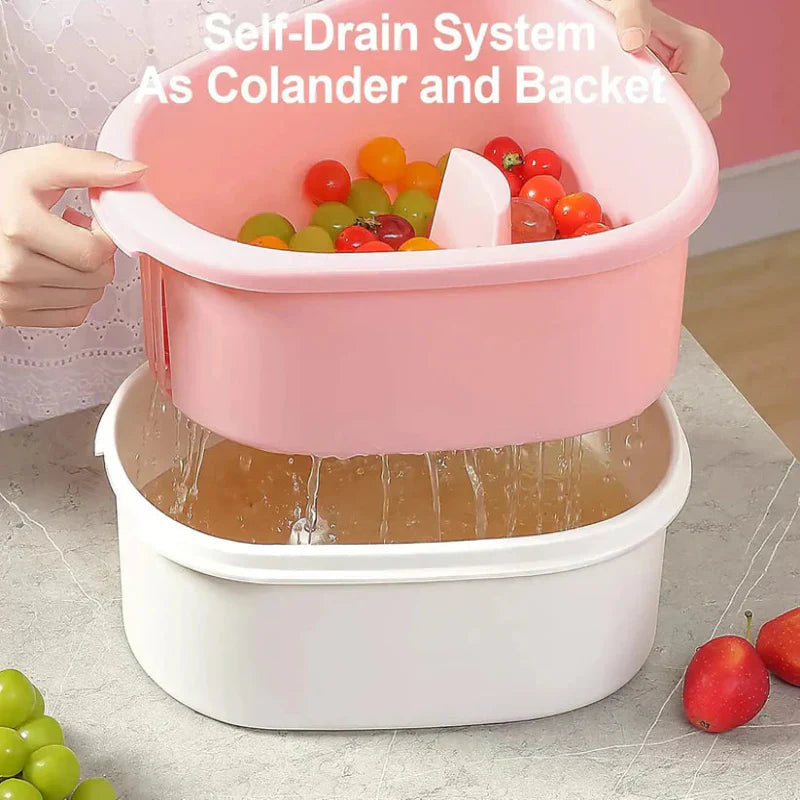 VeggiCleanse™ | Vollständige Sauberkeit mit 360°-Drehung und praktischem Abtropfkorb