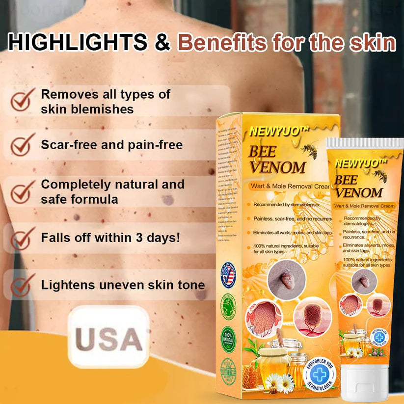 NEWYOU TagLift Creme | Bienengift Hautbehandlung | Schmerzfreie Warzen- & Muttermalentfernung | 1+1 Gratis