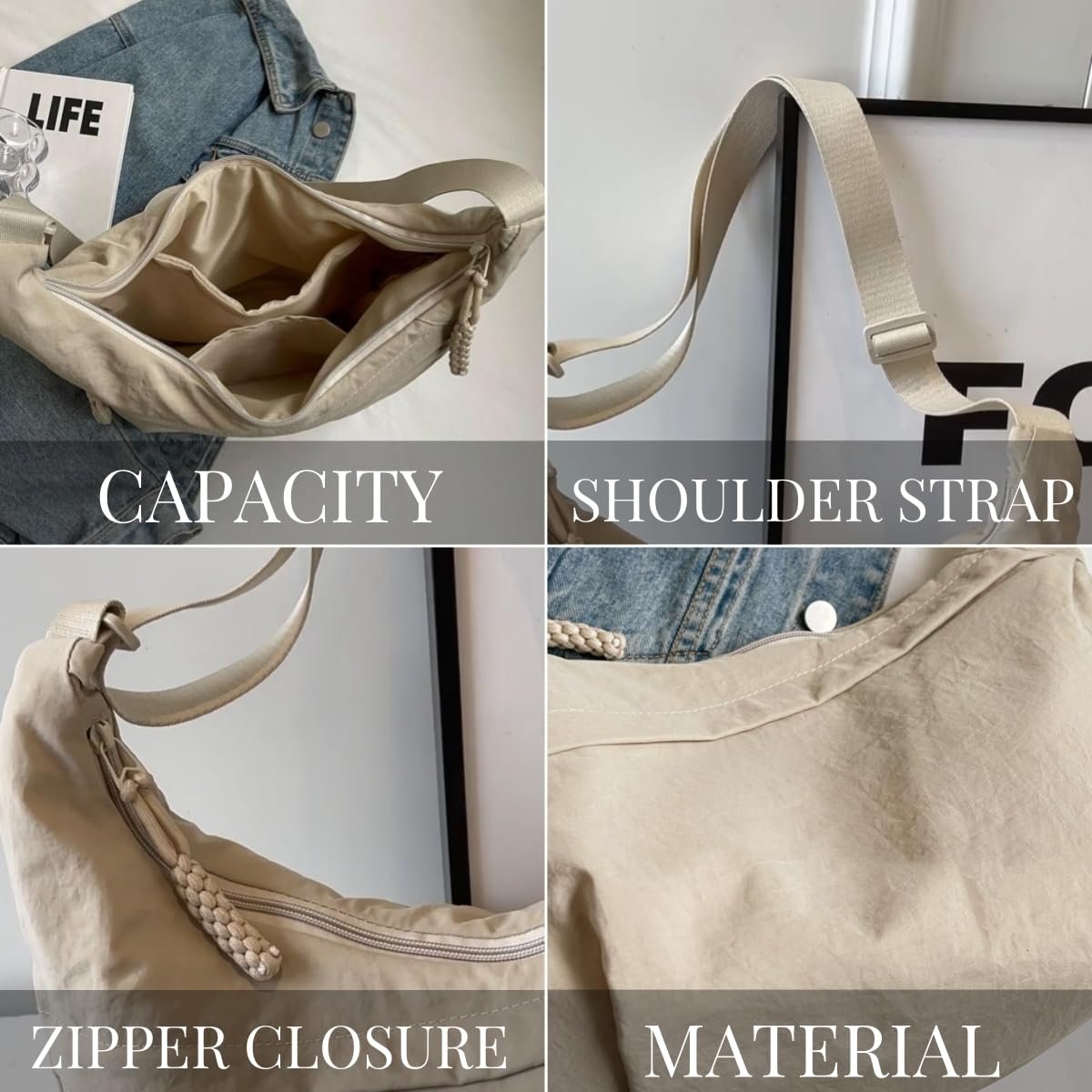Nylon Crossbody Hobo Tasche | Geräumig & Stylisch | Verstellbarer Gurt | 50 % Rabatt