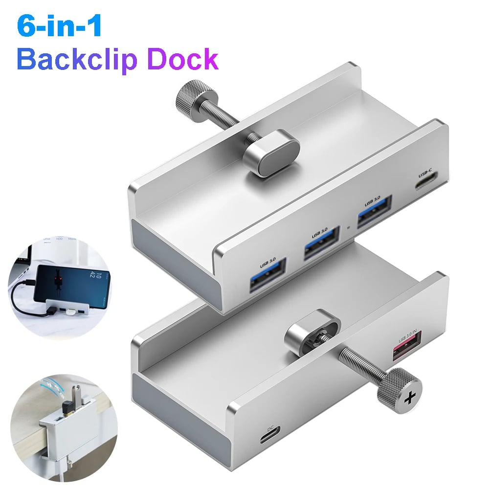 SpeedHub™ - 6-IN-1 Schwarzer Clip Dock 5Gbps USB 3.0 HUB Aluminiumlegierung Externer Multi-USB-Splitter-Adapter für Laptop Desktop