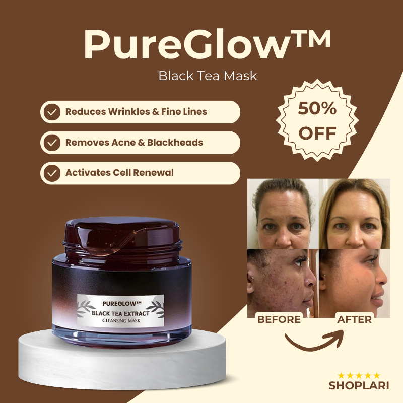 1+1 Gratis | PureGlow Schwarztee-Maske™ Reduziert Falten und feine Linien für jugendliche Haut